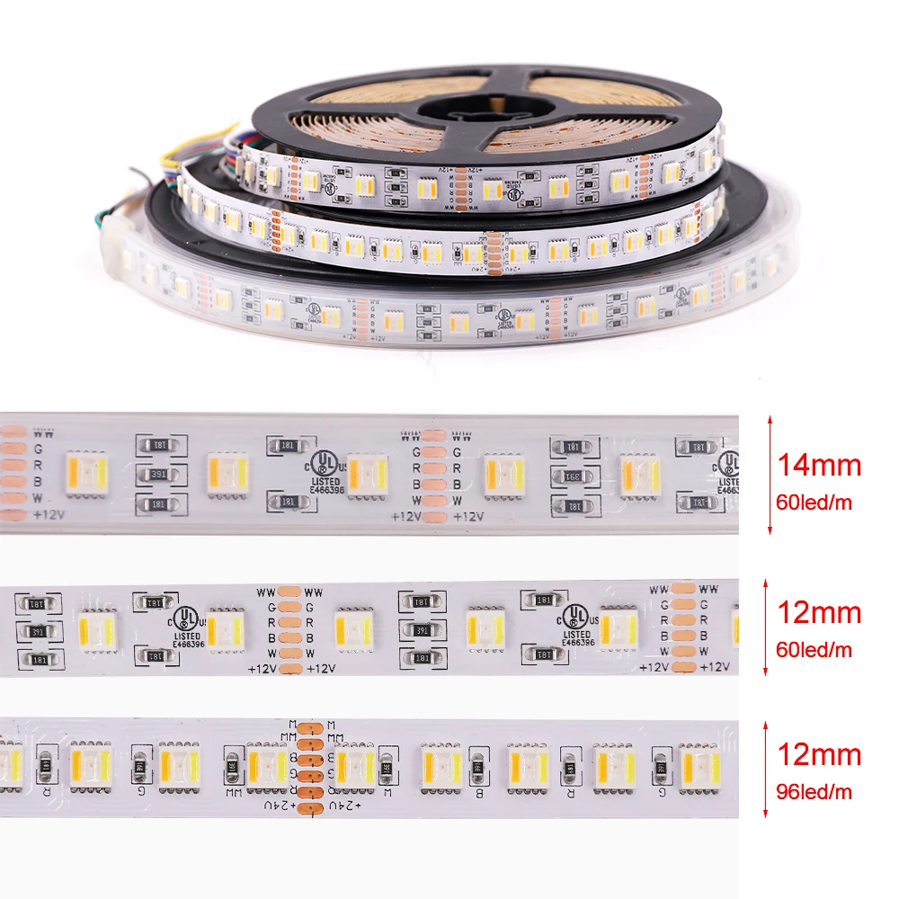 5 Colors In 1 Chip RGB CCT LED Strip DC 12V 24V SMD 5050 60 96 Leds/M TV BackLight Room Decor Flexible Ribbon Tape Rope Light 5M